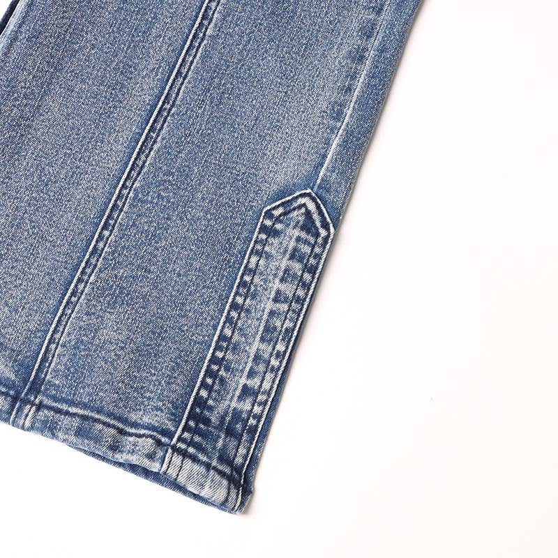 Marron Tro en jean à grandes poches, coupe droite et élégante, en patchwork, PT002 en vente sur Faire20