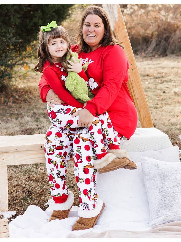 Red Grinch Family Matching Christmas Pajama Set for wholesale on Faire5