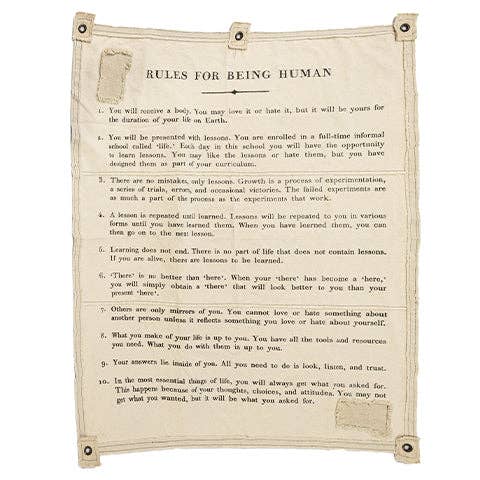 Canvas Wall Hanging - 10 Rules for being Human - 46" x 57" for wholesale by Sugarboo & Co