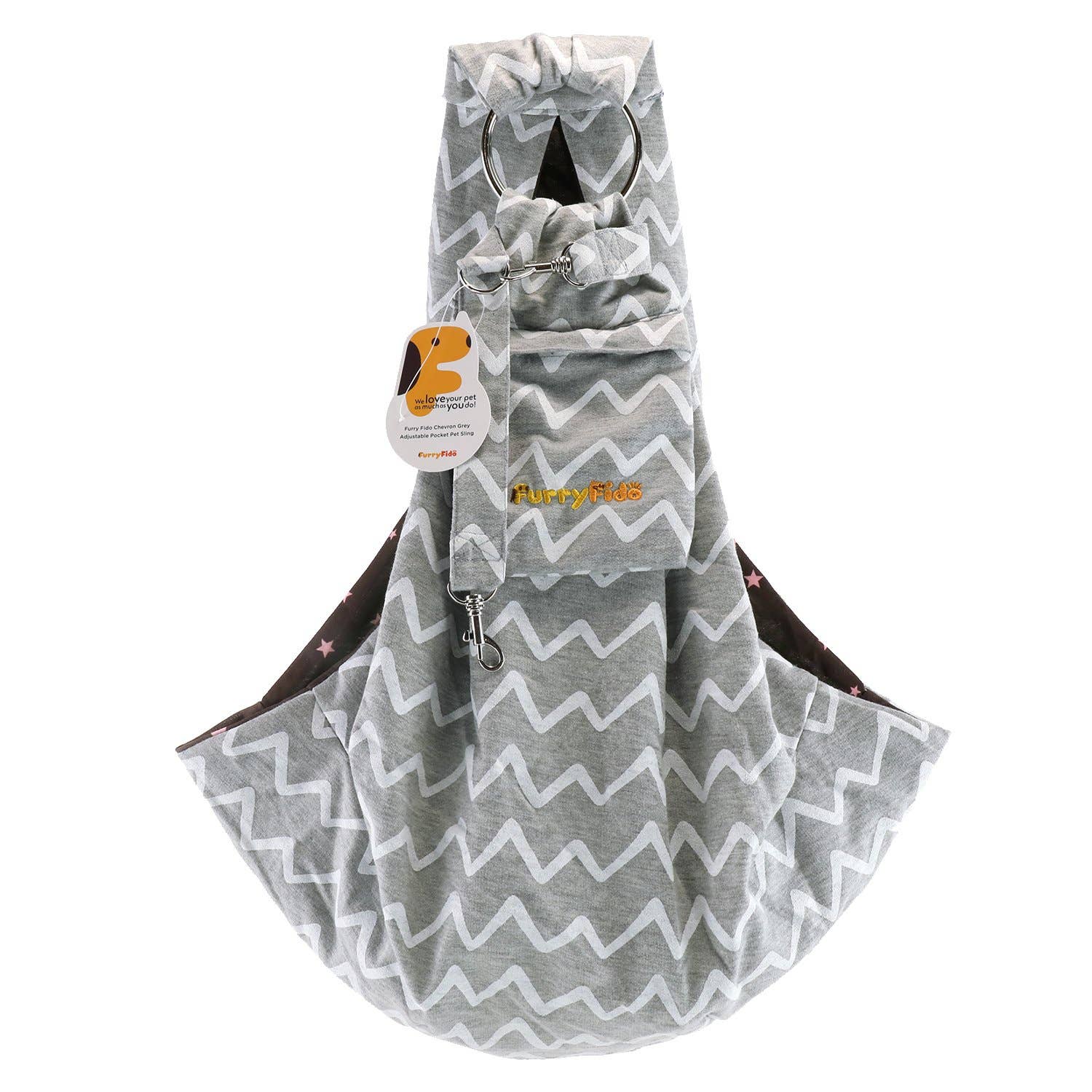Furry Fido Pet Supplies - Wholesale Pet Carrier - Cat/Dog - Furry Fido Chevron Grey Adjustable Pocket Pet Sling3