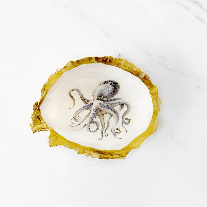 Adori Designs - Wholesale Jewelry Dish - Sea Life Decoupage Oyster Shell Trinket Dish