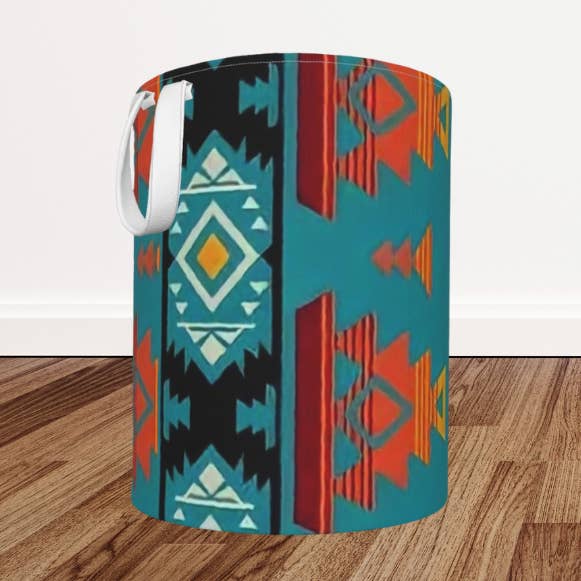 Panier à linge pliable aztèque rouge turquoise et orange pour la vente par The Sassy Heifer