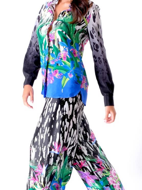 Siden satin byxor - blommig prickig tryck för wholesale av IDDA