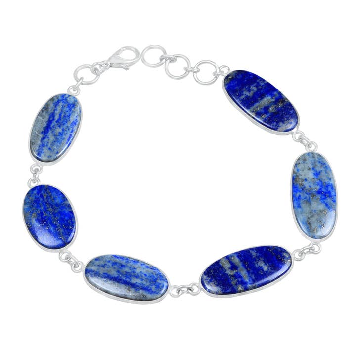 Lapis Lazuli schakelarmband - Zilvergeplateerd, Verstelbaar, Minimalistisch ontwerp voor wholesale door Handmade Jewels