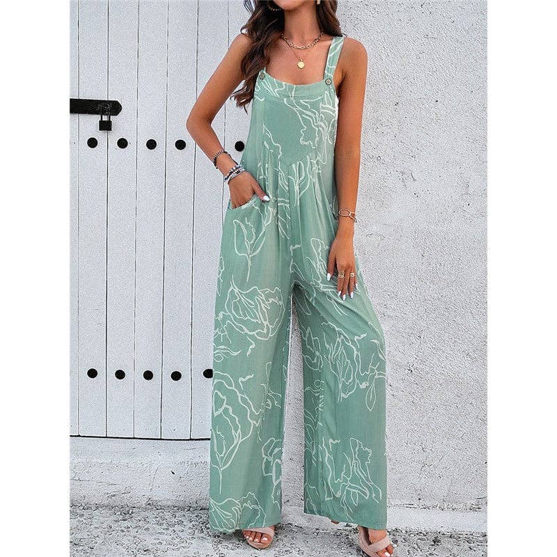 ShieldChic - Wholesale Jumpsuit - Women's - Contrast Color Printing Sleeveless Wide Leg Jumpsuits4