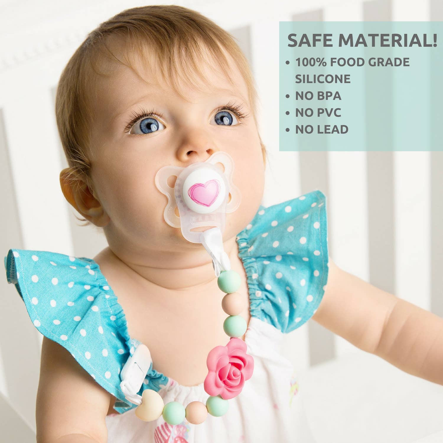 Vesta Baby - Wholesale Pacifier Clip - Baby - Silicone Pacifier Clip and Teether Holder Set Rose 2 Pack2