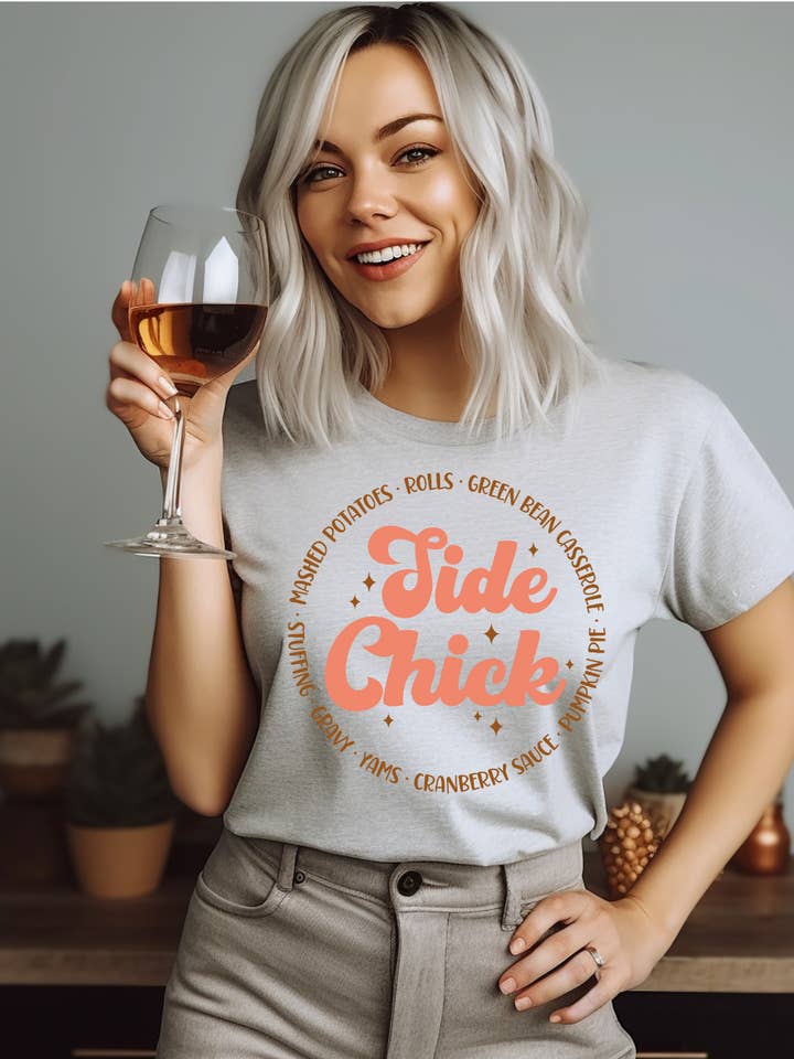 Side Chick Thanksgiving Adult Tee (Orange) for wholesale by Uncommon Label