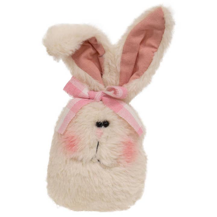 CWI Gifts - Wholesale Decorative Tabletop Object - Stuffed Fuzzy Bunny Head Sitter w/Pink & White Checked Bow