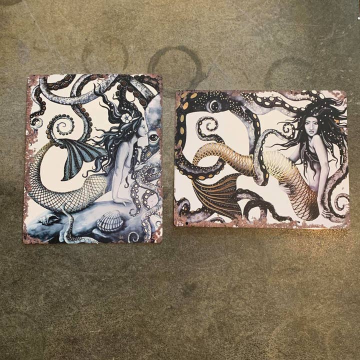 The British Metal Signs Company - Wholesale Bathroom Sign - Mermaid Octopus- Metal Sign Plaque - Sea Bathroom