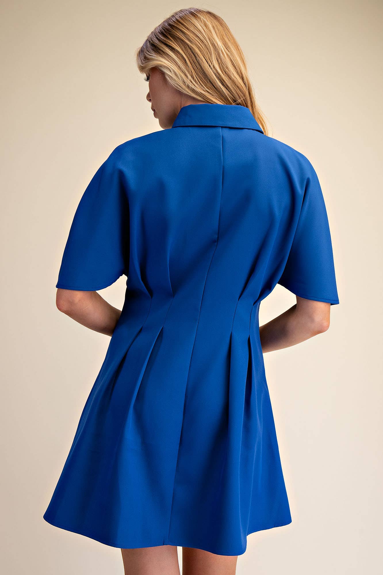 Glam - Wholesale Dress - Women's - Short-Sleeve Pleated Shirt Mini Dress8