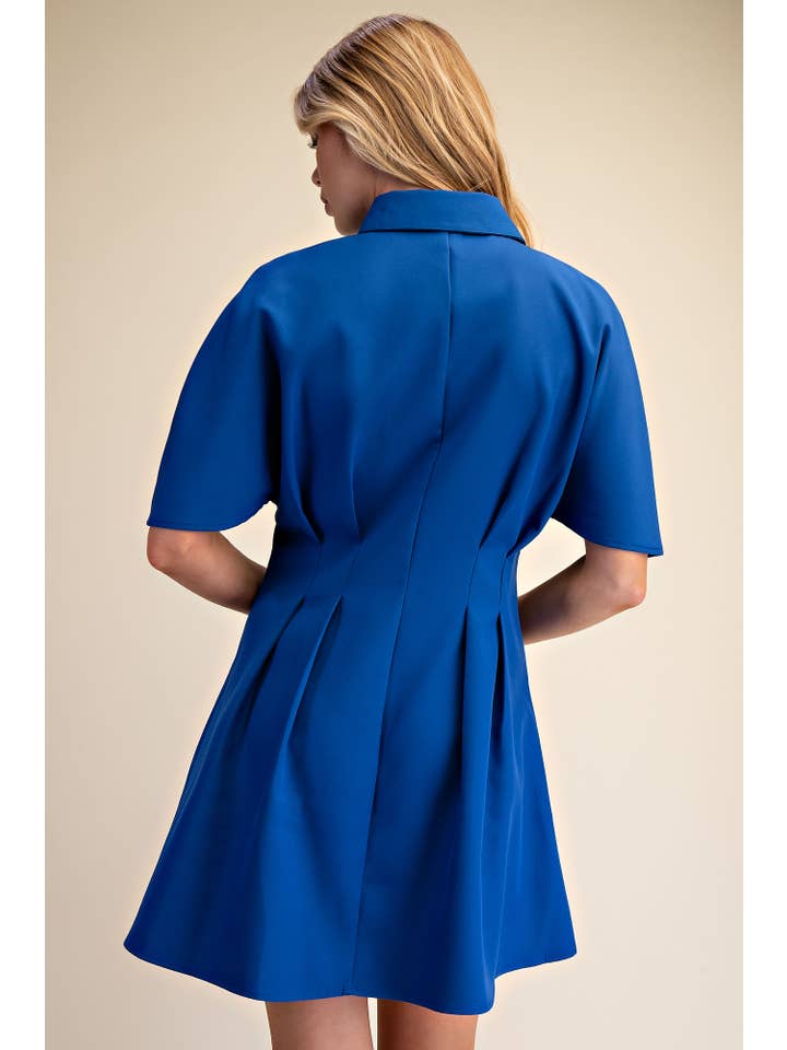 Glam - Wholesale Dress - Women's - Short-Sleeve Pleated Shirt Mini Dress8