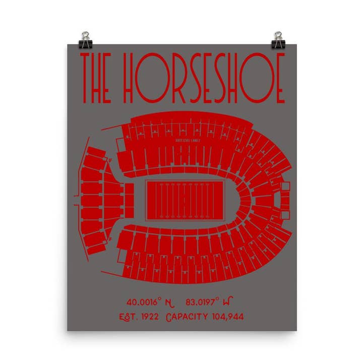 Ohio State Buckeyes Fodbold Horseshoe Stadium Plakat Print for engroshandel hos Stadium Prints by BTB