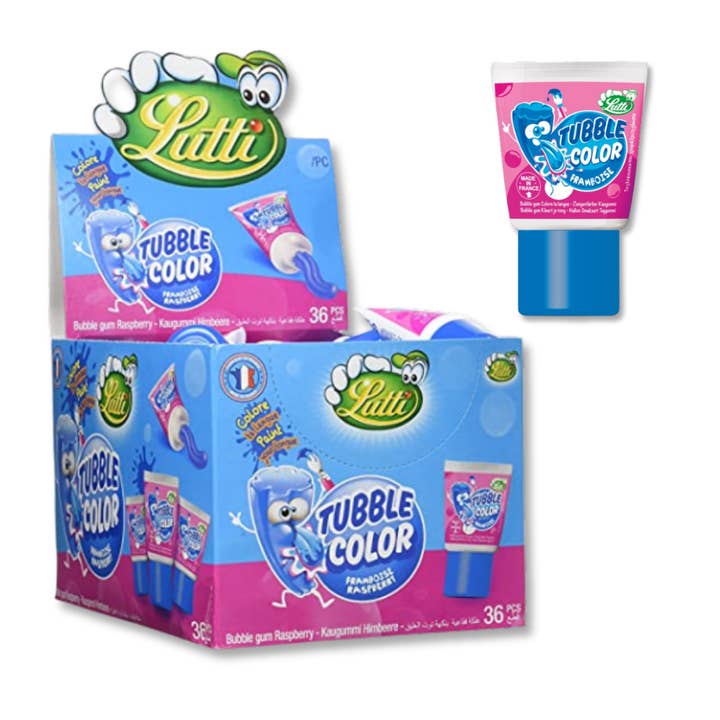 123bonbon – wholesale Chewing gum – LUTTI Tubble Gum - Raspberry, tongue stain 2