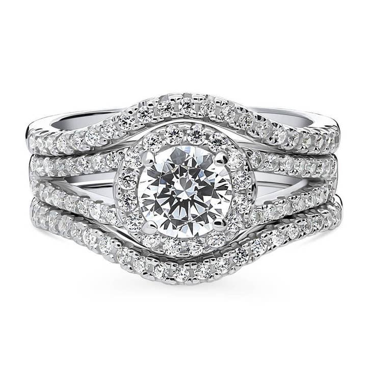 BERRICLE Halo-Wunschknochen-CZ-Verlobungsring-Set mit geteiltem Schaft für den Großhandel von BERRICLE