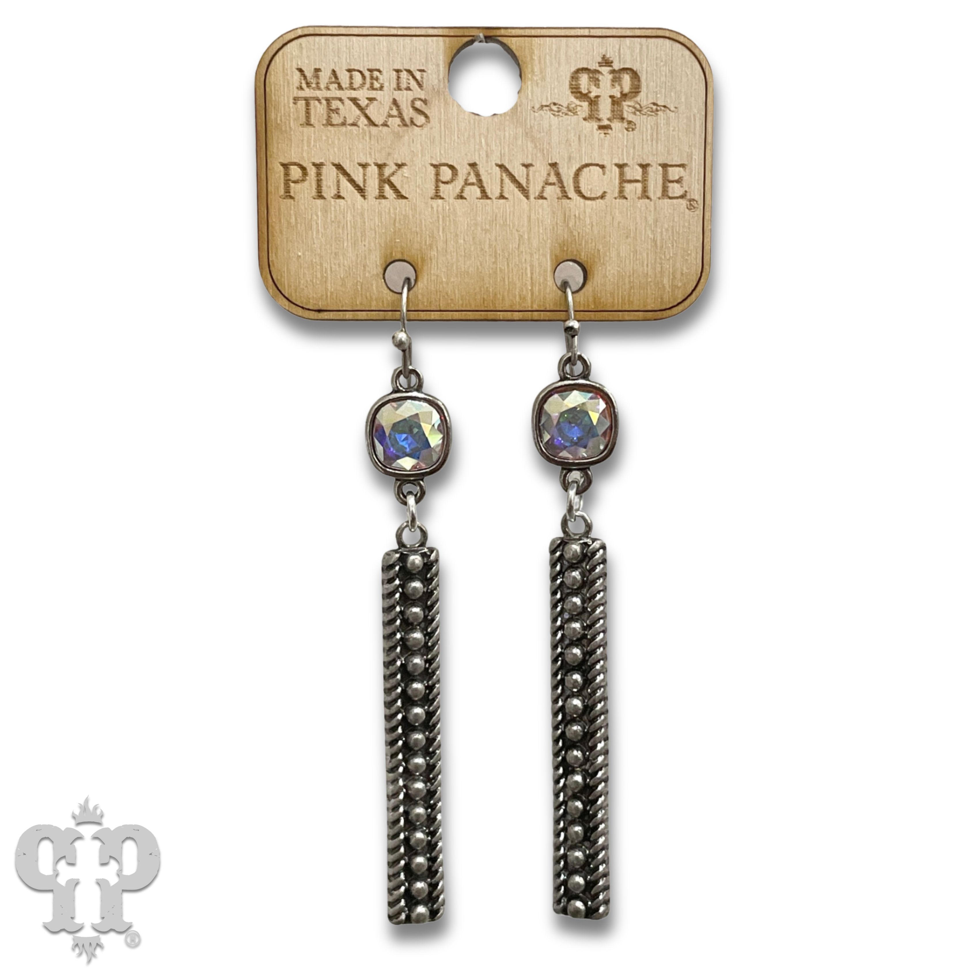 Pink Panache Brands - Wholesale Dangle Earrings - Textured rectangle bar earring with Austrian crystal2