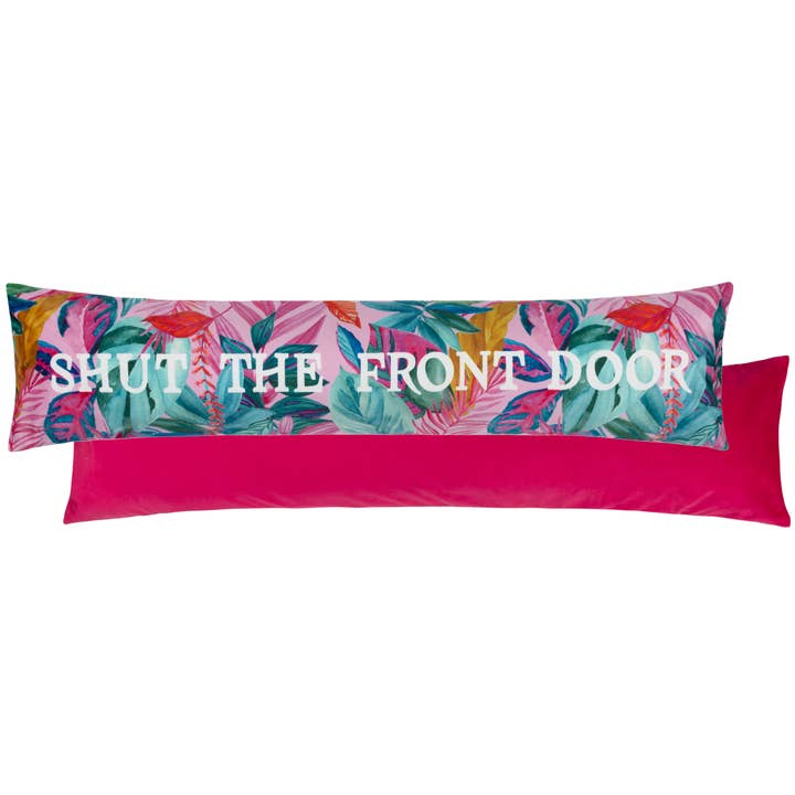 Riva Home – Engroshandel Gulvpude – Riveklemme med teksten 'Shut The Front Door' i fuchsia1