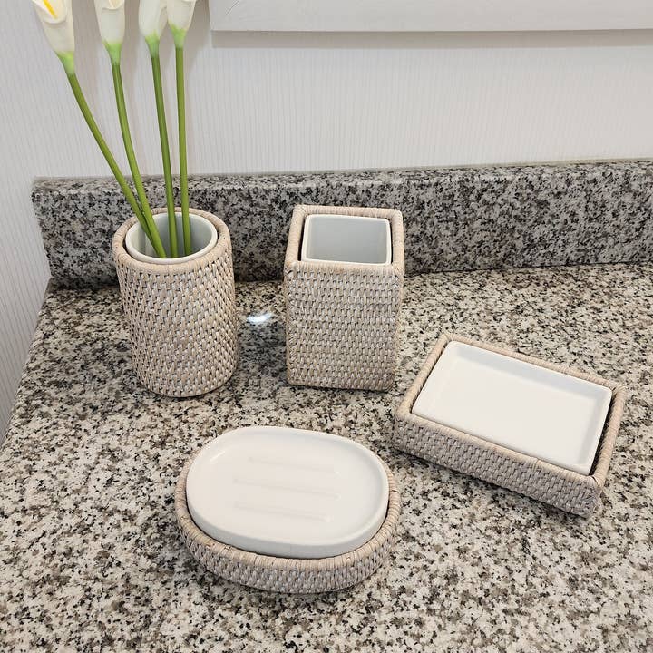 Artifacts Trading Company – Engroshandel Sæbeskål til bad – Rattan oval sæbeskål med keramisk indsats3