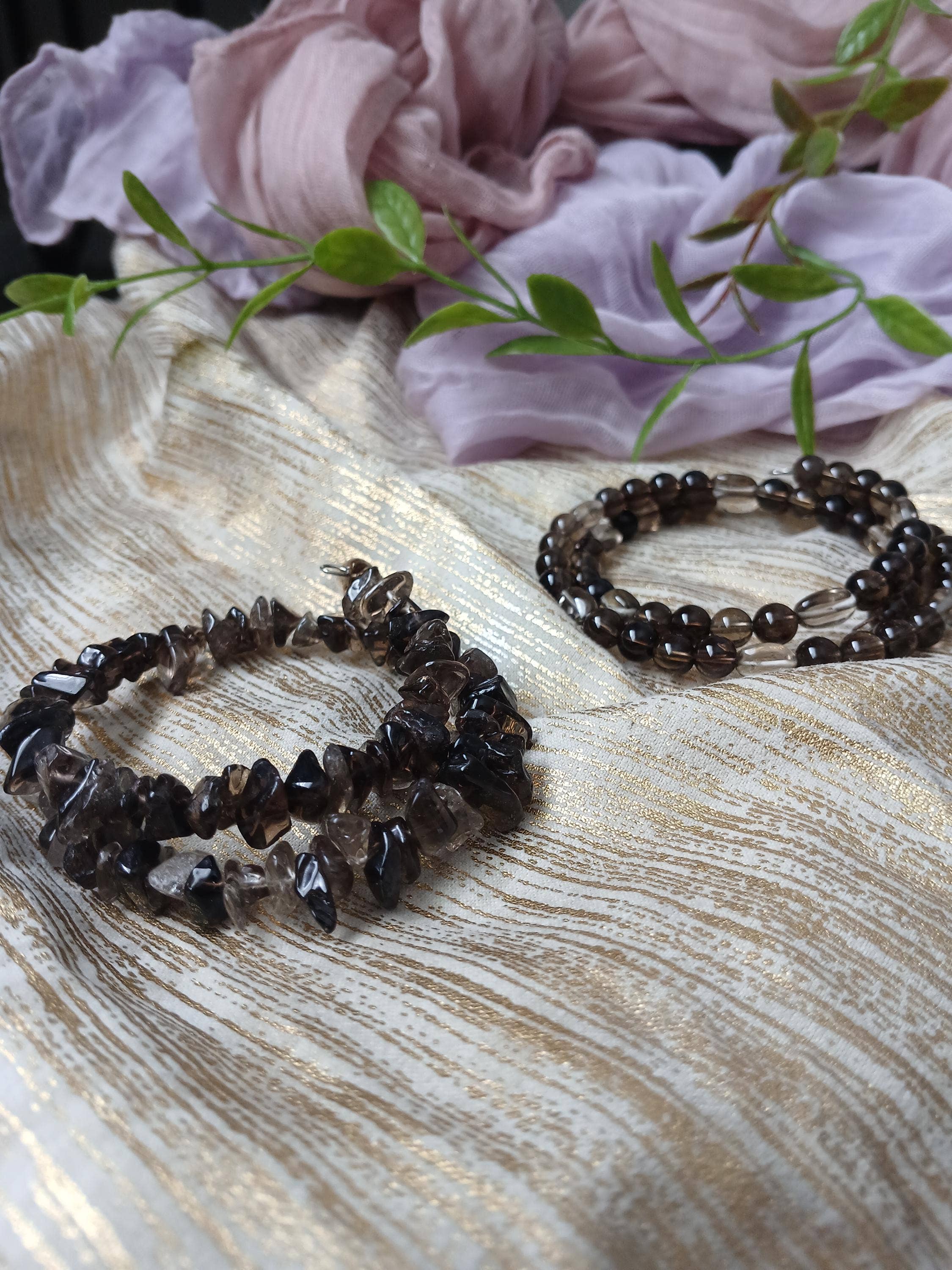 moon and mantras - Wholesale Beaded Bracelet - Smoky Quartz Adjustable Memory Wire Beaded Bracelet0