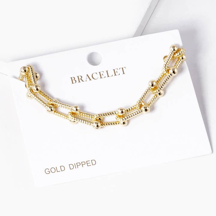 Sensibling Corp. - Wholesale Link & Chain Bracelet - Gold Dipped Hardware Textured Metal Chain Bracelet
3
