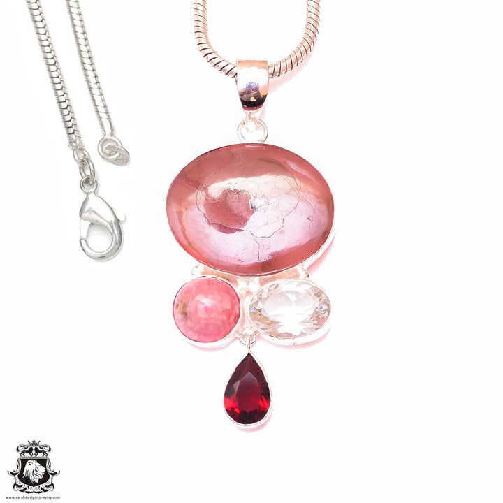 Colgante de estalactitas de rodocrosita y cadena italiana de 3 mm P9987 para venta al por mayor de SARAH DESIGNS JEWELRY