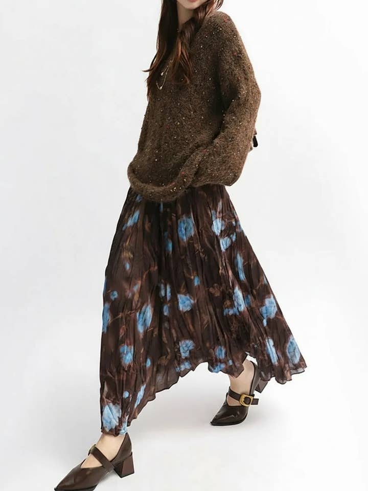 Mitternachtsblüte Plissierter Maxirock für den Großhandel von Simple Moderne