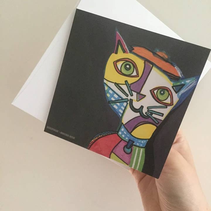 Retrophiliac - Vendita all'ingrosso Biglietti di auguri generici - Biglietto di auguri con nota di gatto astratto Picatso Picasso
