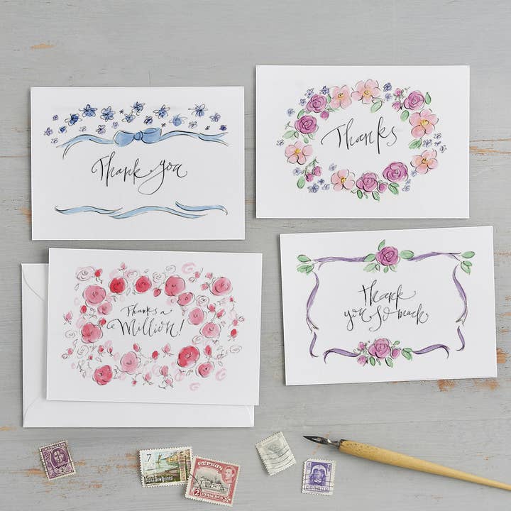 'Saying Thanks' Decorative Postcard Set for wholesale by Gabrielle Solly Illustration