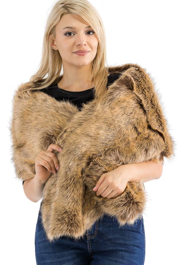 Cap Zone - Wholesale Scarf - Women's - Luxury Faux Fur Satin Lined Stole Shawl Scarf7