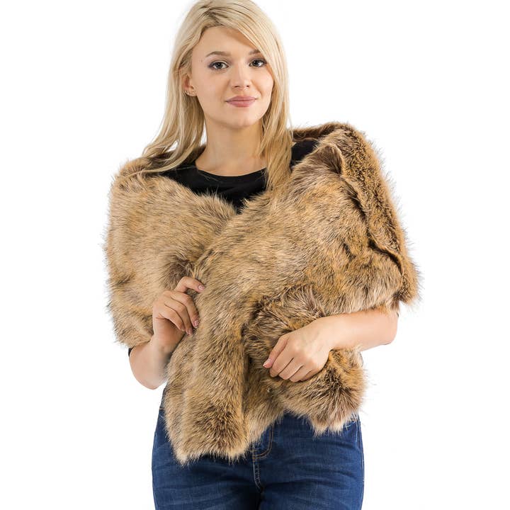 Cap Zone - Wholesale Scarf - Women's - Luxury Faux Fur Satin Lined Stole Shawl Scarf7