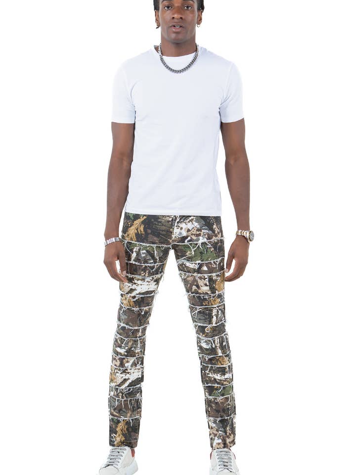 PD2411 DESERT CAMO FRAYED SKINNY FIT PANTS for wholesale by Platform 100