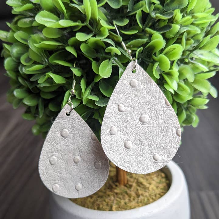 Faux Leather Earrings, Cream Ostrich for wholesale by PJS