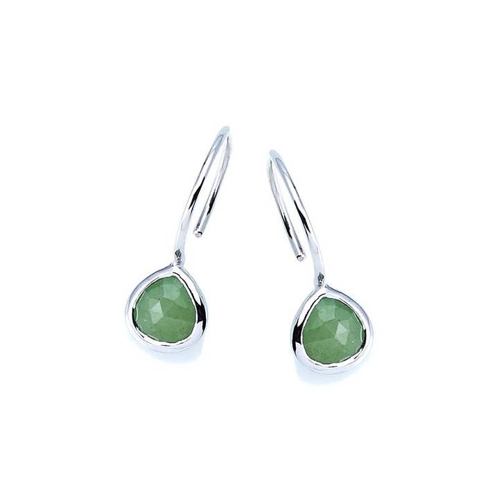 Green aventurine heart earrings, sterling silver for wholesale by OPALOOK France