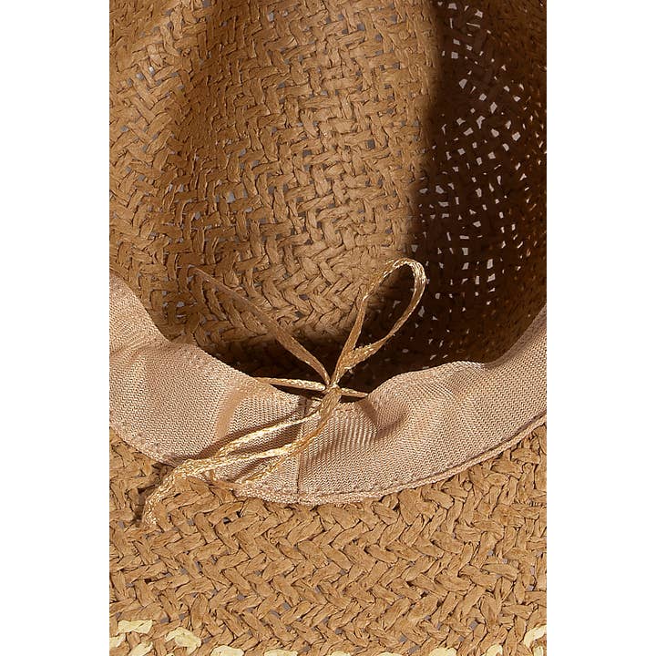 Collections by Fame Accessories - Wholesale Straw Hat - Women's - Two Tone Floppy Boho Straw Hat