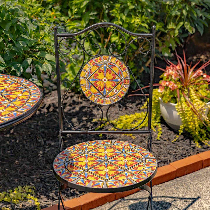 Zaer Ltd. International - Wholesale Patio Set - "Barcelona" Round Mosaic Chair and Table- 3PC/Set5