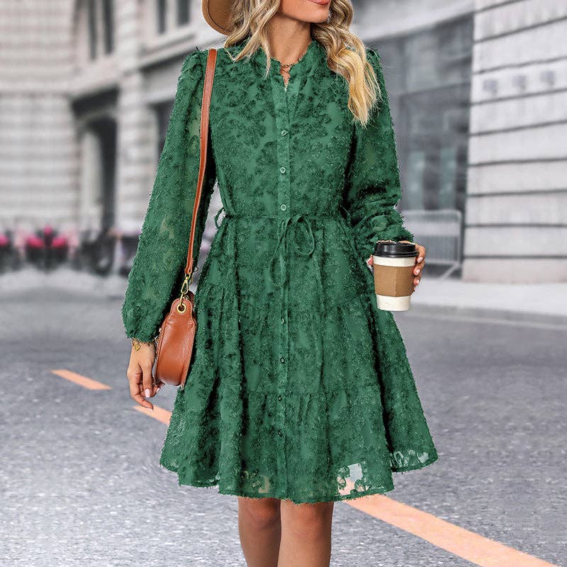 EmberLoom - Wholesale Dress - Women's - Vintage Lace Long Sleeve Puff Sleeve Cross Border Dress1