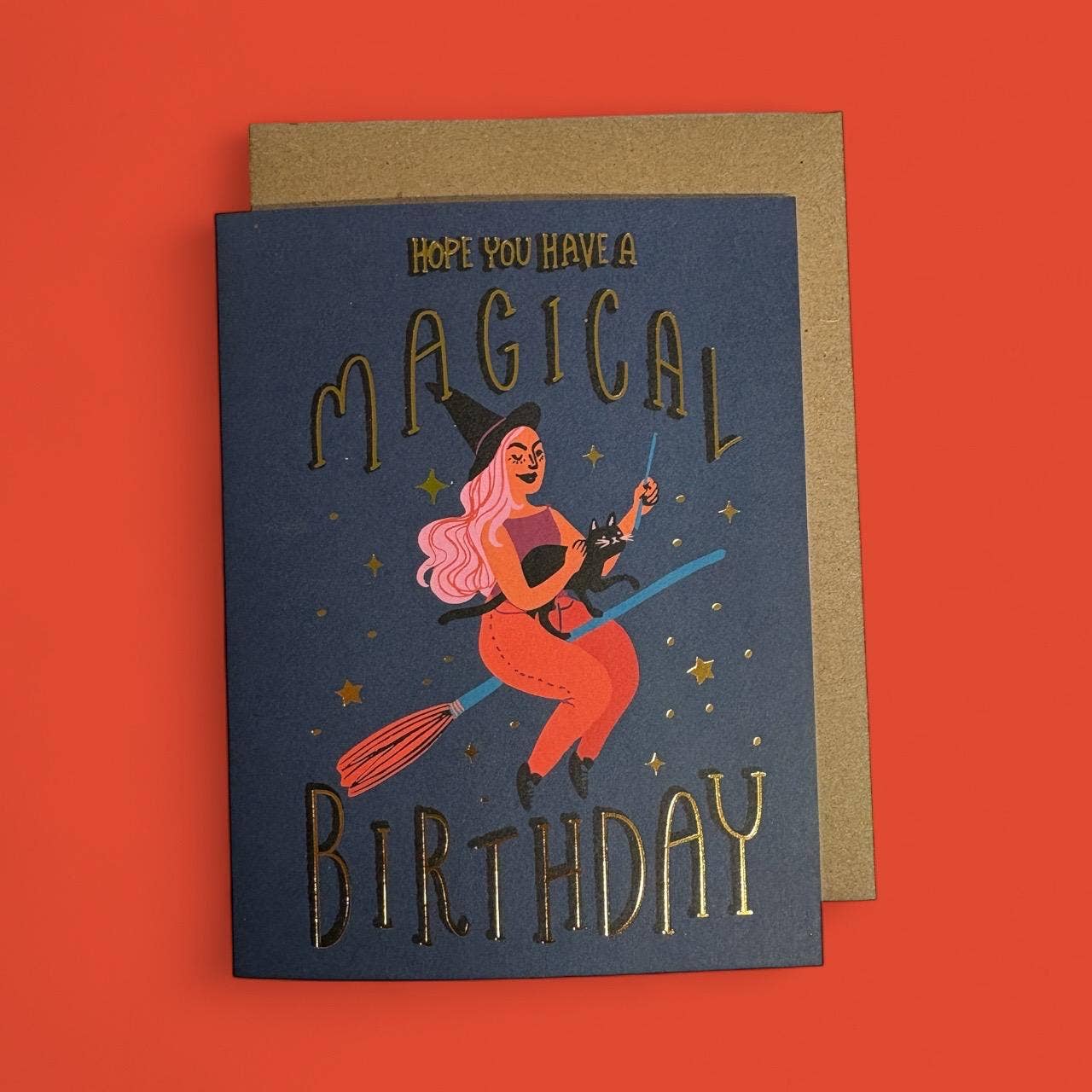 Wild Optimist - Wholesale Birthday Card - Magic Birthday Witch Goldfoil Greeting Card1