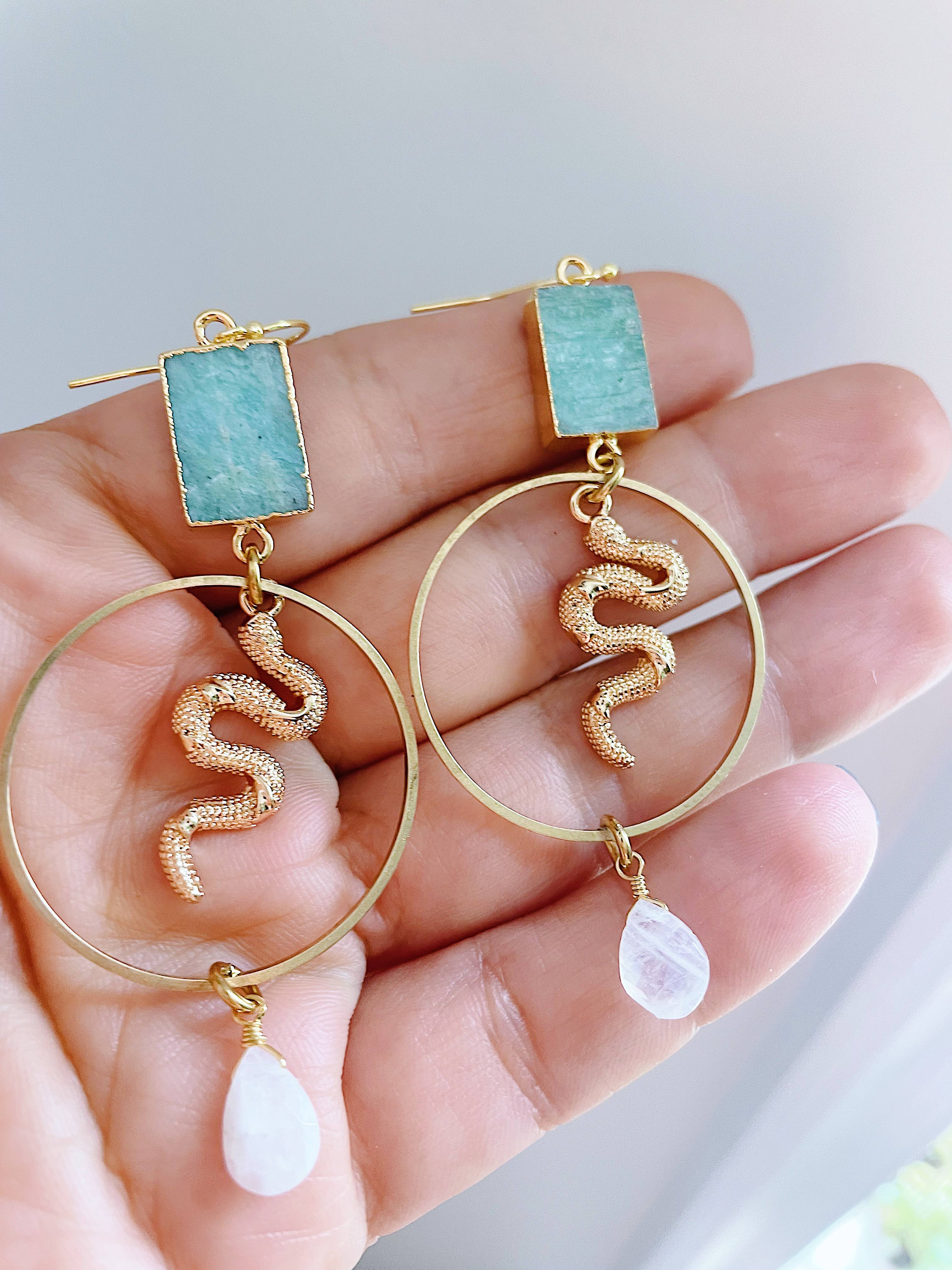 GeoMetricGem - Wholesale Dangle Earrings - Remi Snake Earrings ~ Labradorite, Amazonite, Moonstone2