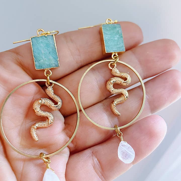 GeoMetricGem - Wholesale Dangle Earrings - Remi Snake Earrings ~ Labradorite, Amazonite, Moonstone2