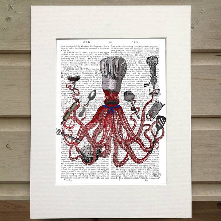 FabFunky Ltd - Venta al por mayor Ilustración - Pulpo, Fabuloso Chef Francés Náutico Libro de Impresión /Arte de Impresión