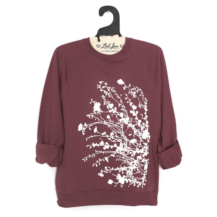 Mad Love Shop - Wholesale Graphic Sweatshirt - Women's - Unisex Mauve Lightweight Sweatshirt with Flowering Branches