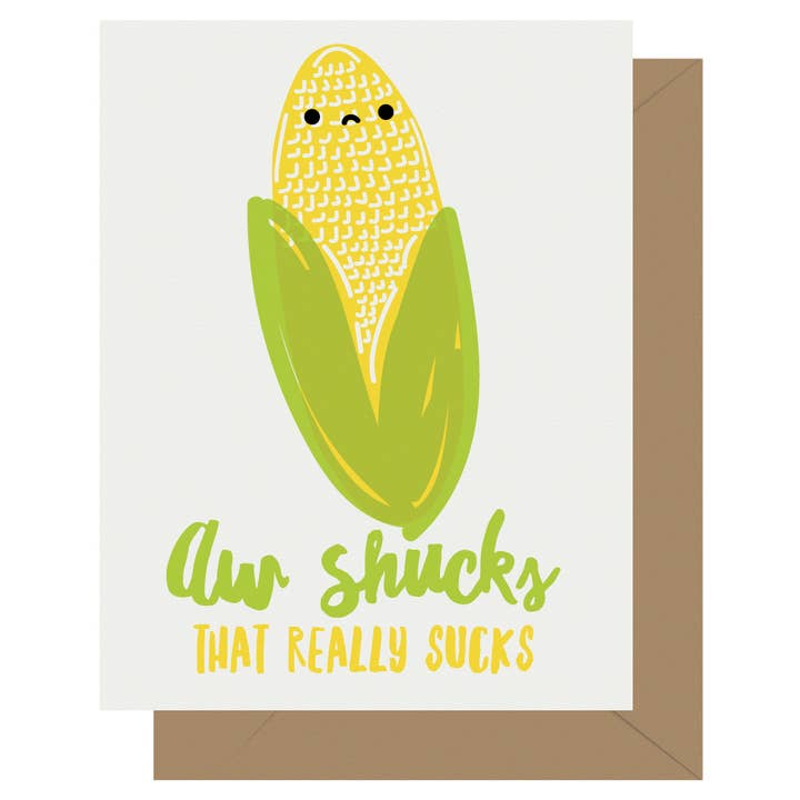 Cutie Kawaii Aw Shucks Letterpress Sympathy Card for wholesale by Letterpress Jess
