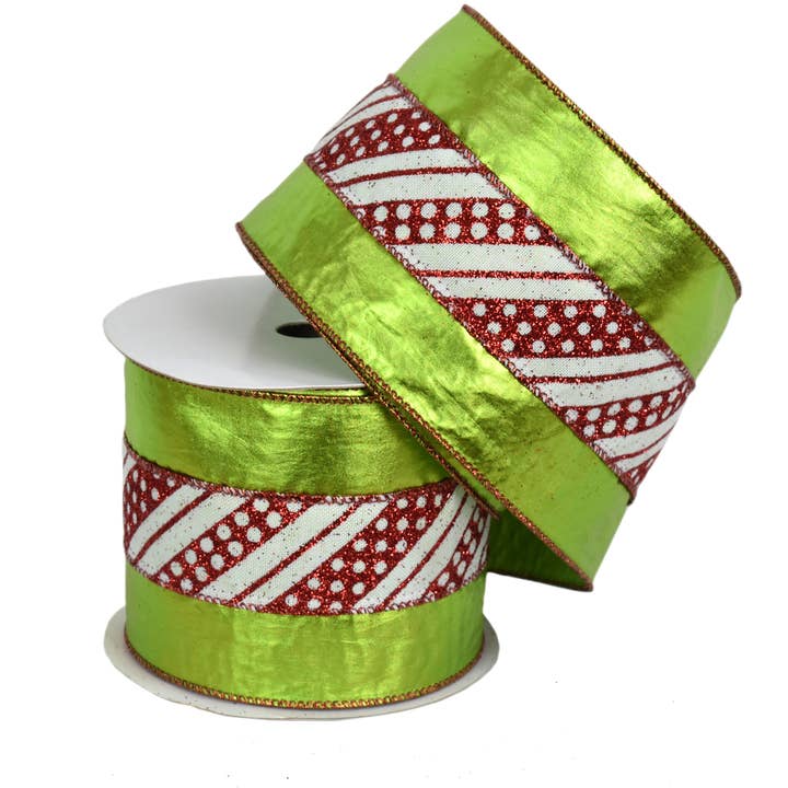 Metallic Apple w/ Red and White Candy Stripe 4"x10yd for wholesale by David Christopher's Collection