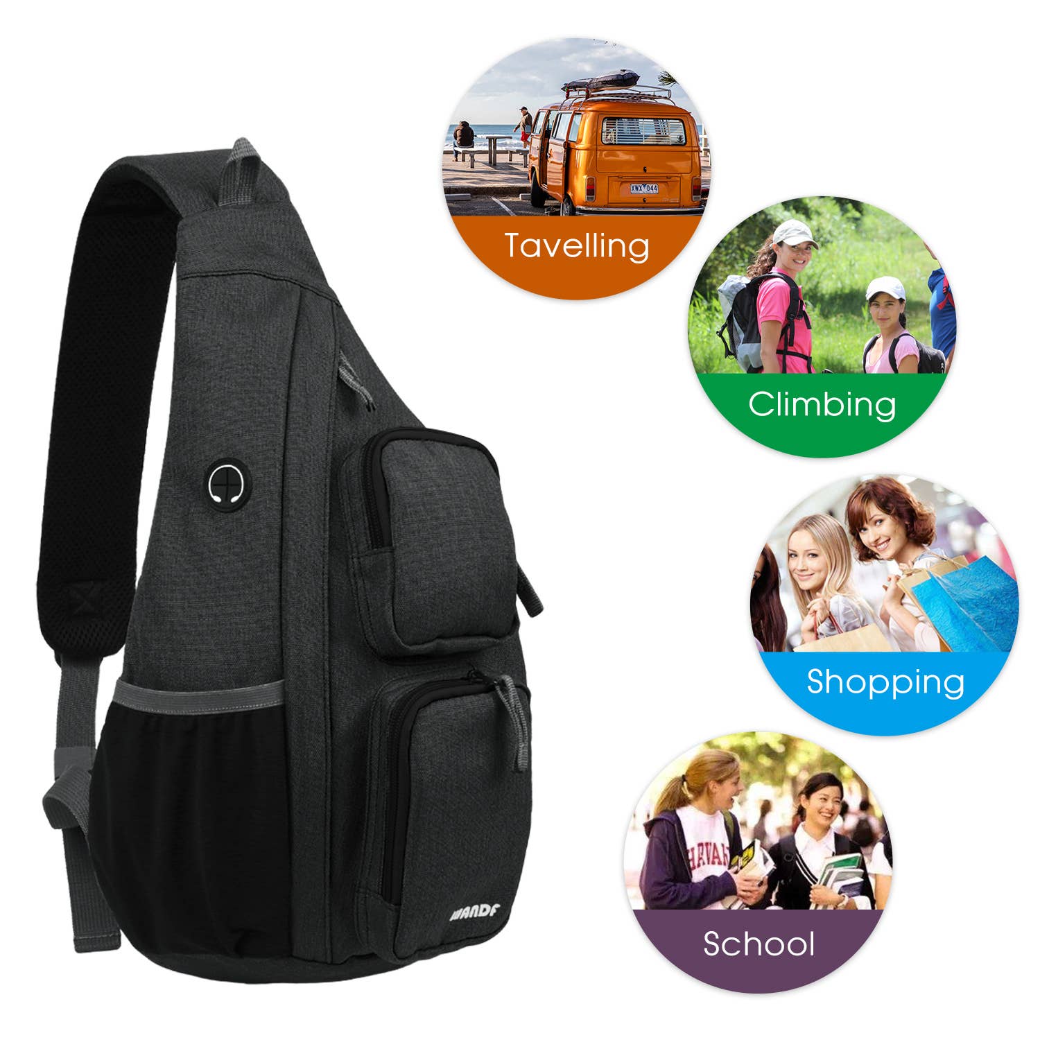 wandf - Wholesale Backpack - Unisex - WANDF Crossbody Sling Chest Bag Mens Travel Backpack11