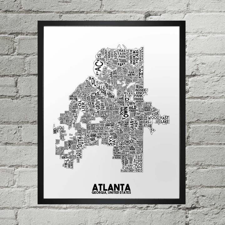 Atlanta Georgia Neighborhood Typografie-Stadtplan Drucken für den Großhandel von Damon D Chan