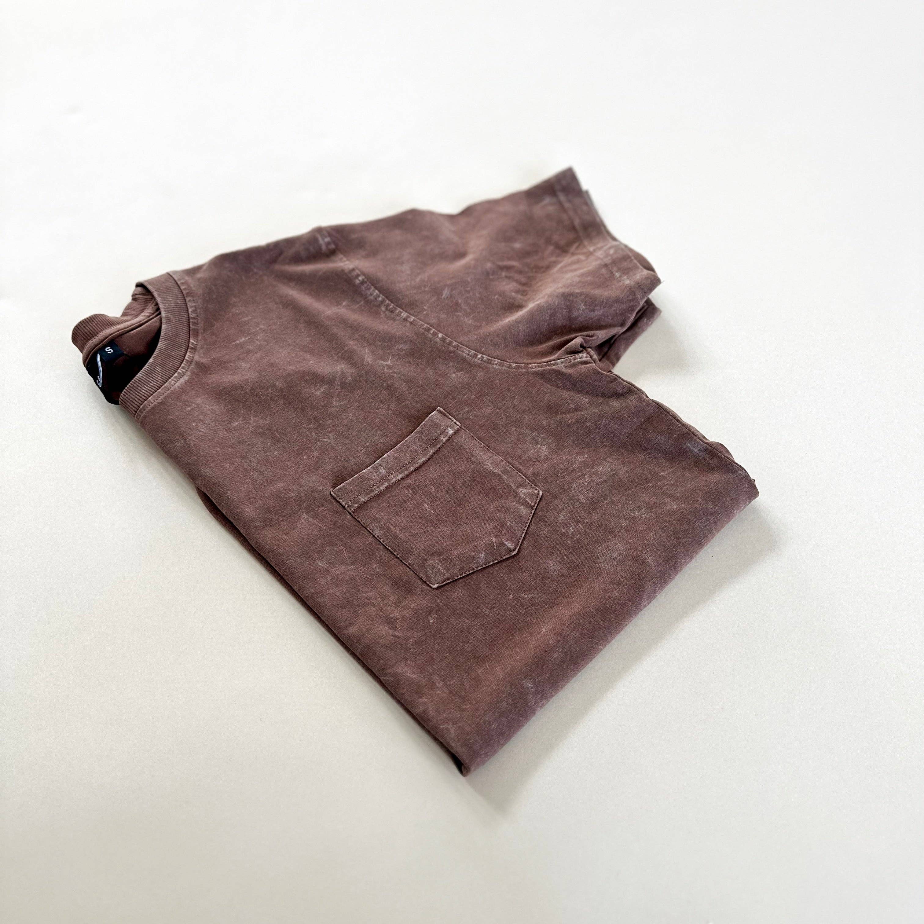 Adult Pocket Acid Wash Tee - Toffee for wholesale on Faire