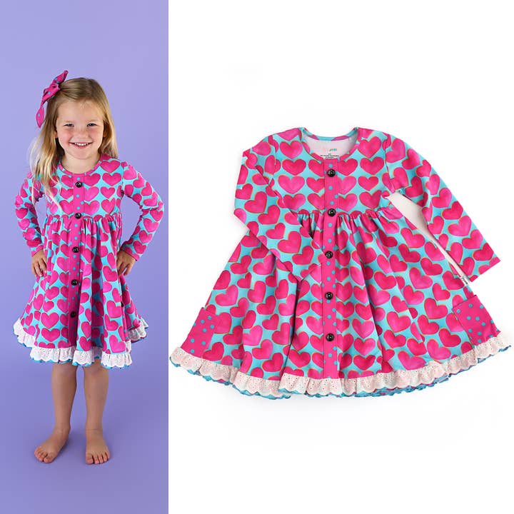 Cora Button Dress Valentines Day Dress Toddler Outfit Holida for wholesale by Gigi and Max