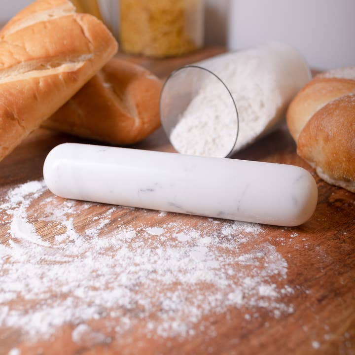 White Marble Rolling Pin w/ Base for wholesale on Faire12