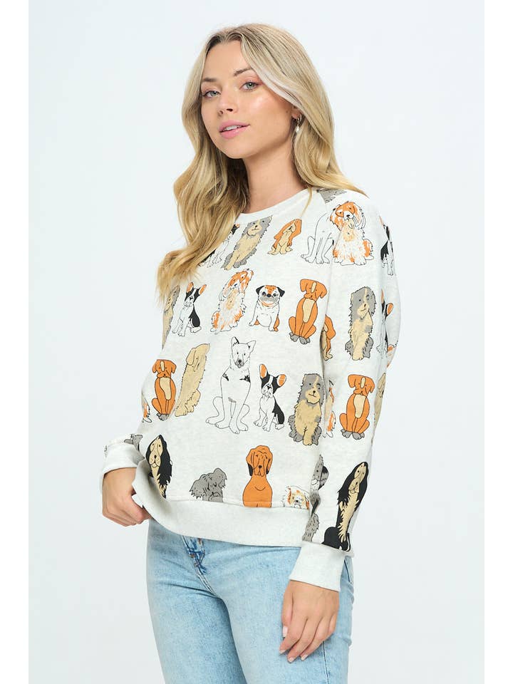 SM WARDROBE - Wholesale Sweatshirt - Women's - COLORFUL DOGS PRINT SWEATSHIRT