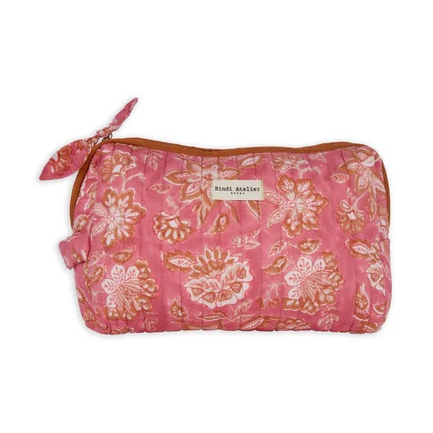 Bindi Atelier - Wholesale Toiletry Bag - Women's - Quilted cotton toiletry bag with block print - Matira Rosa0