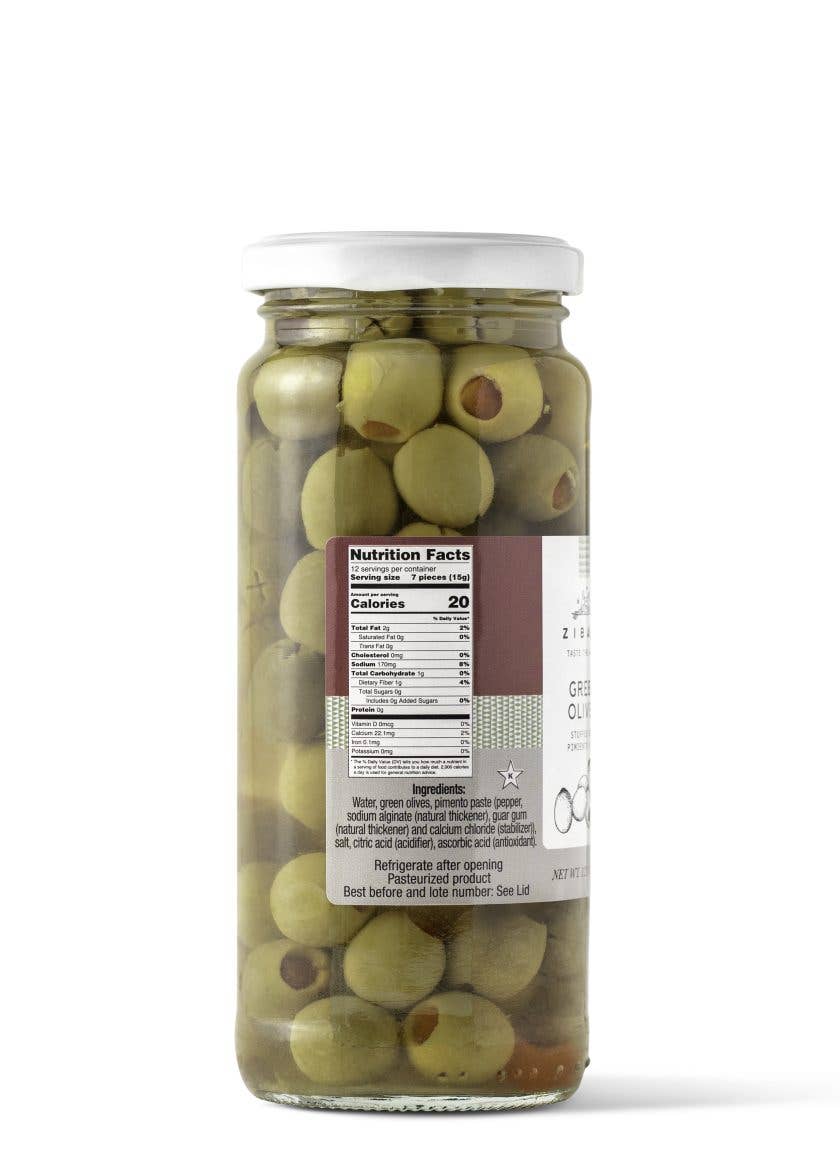Zibari Foods - Wholesale Olives - Green Olives Stuffed With Pimiento Paste1